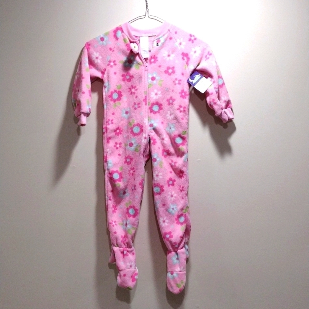 Wonderkids Girls Pink Colorful Footed Pajamas long sleeves, with Zipper, Size 3T